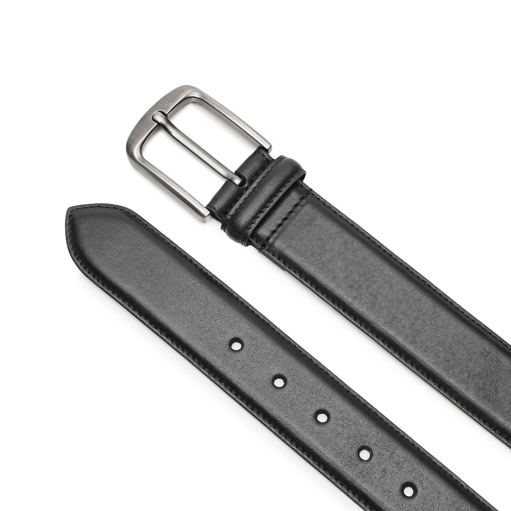Classic Double-Stitch Full-Grain Leather Single Prong Buckle Men's Belt