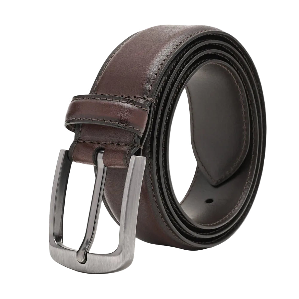 Classic Double-Stitch Full-Grain Leather Single Prong Buckle Men's Belt