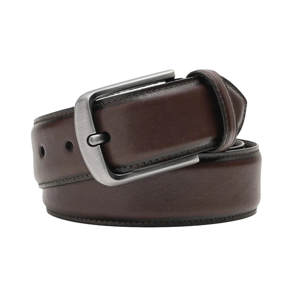 Classic Double-Stitch Full-Grain Leather Single Prong Buckle Men's Belt