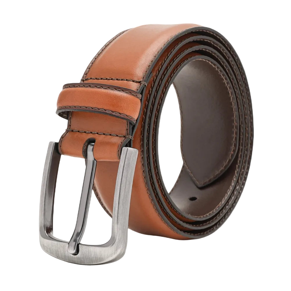 Classic Double-Stitch Full-Grain Leather Single Prong Buckle Men's Belt