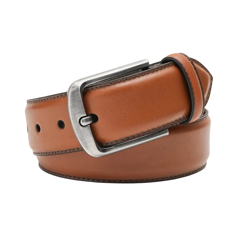 Classic Double-Stitch Full-Grain Leather Single Prong Buckle Men's Belt