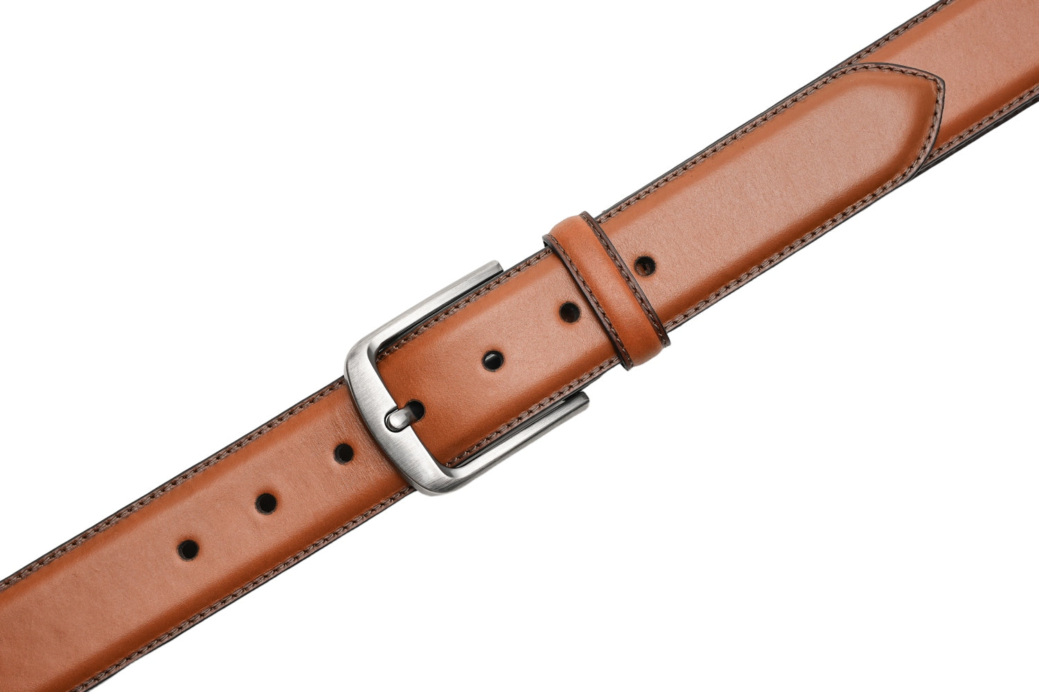 Classic Double-Stitch Full-Grain Leather Single Prong Buckle Men's Belt