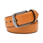 Classic Double-Stitch Full-Grain Leather Single Prong Buckle Men's Belt