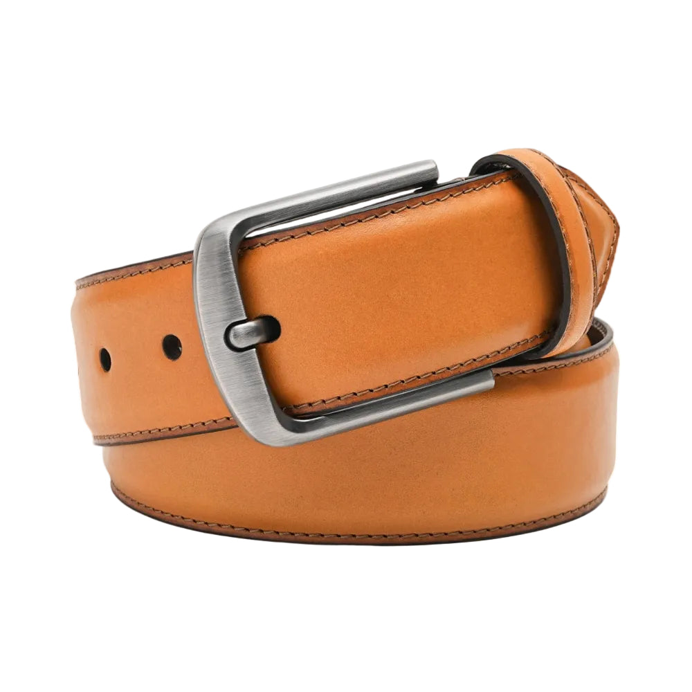 Classic Double-Stitch Full-Grain Leather Single Prong Buckle Men's Belt