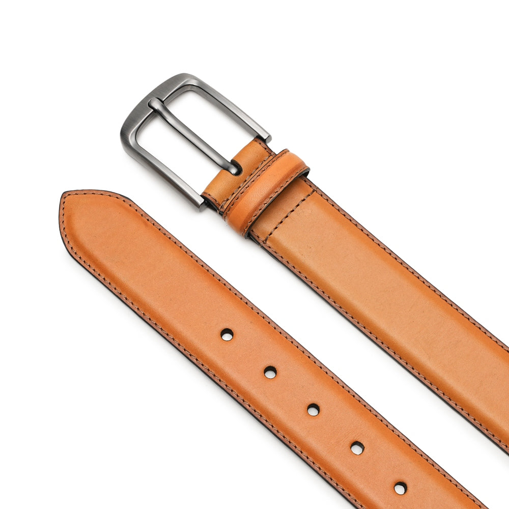 Classic Double-Stitch Full-Grain Leather Single Prong Buckle Men's Belt
