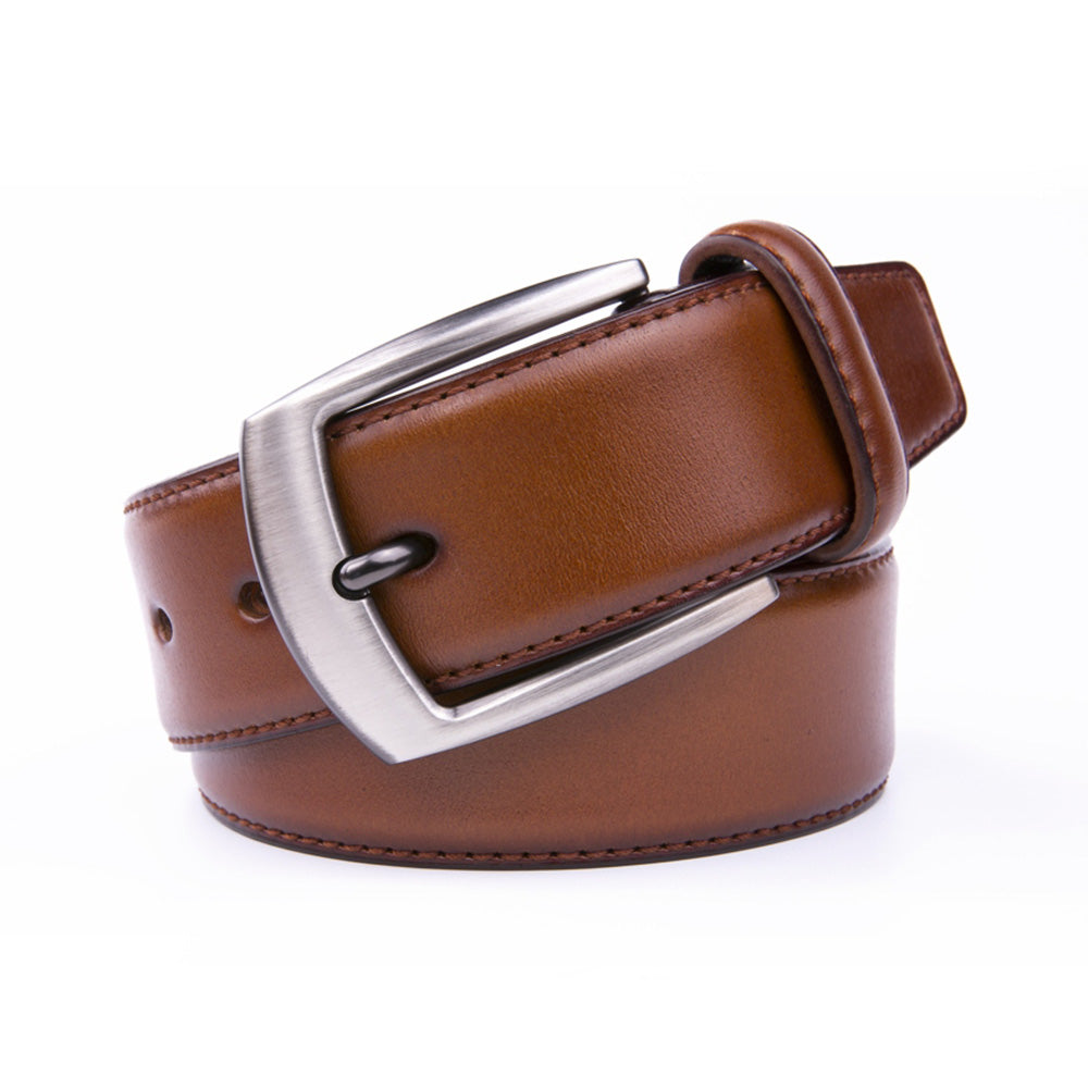 Classic Genuine Leather Texture Single Prong Business Leather Belt for Men