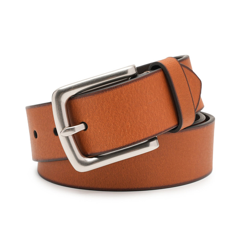Men's Full Grain Leather Belt – Classic Pin Buckle Casual Belt