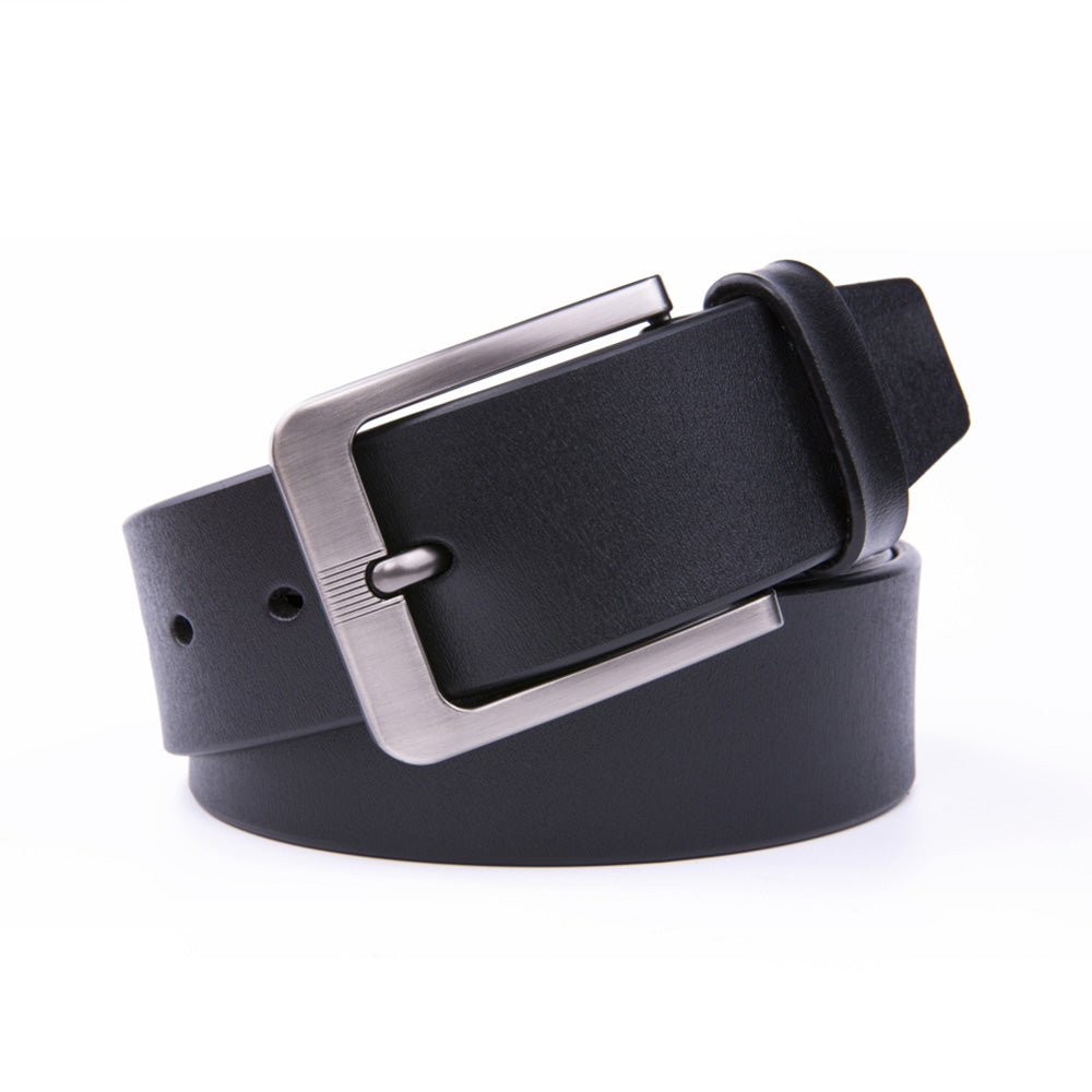 Men's Leather Belt – Stitchless Casual Belt with Brushed Gray Buckle Main image