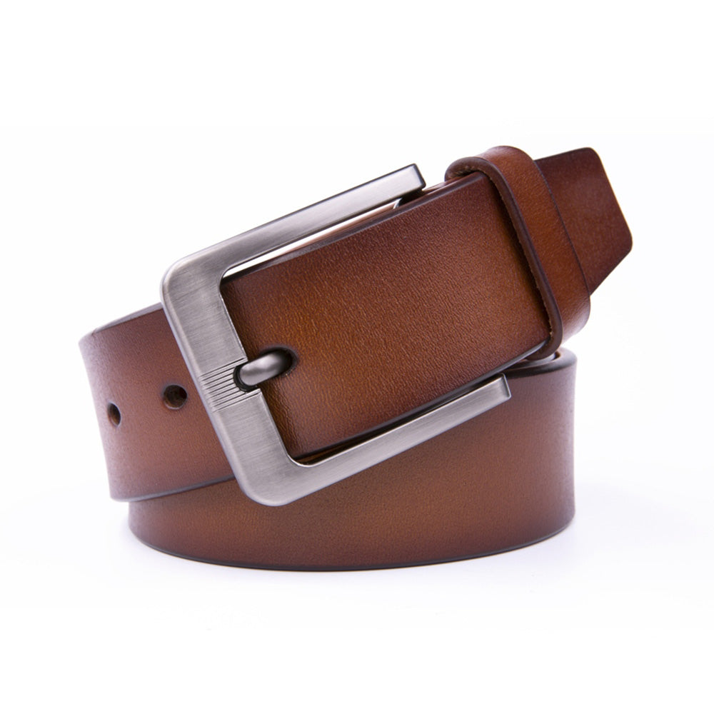 Men's Leather Belt – Stitchless Casual Belt with Brushed Gray Buckle