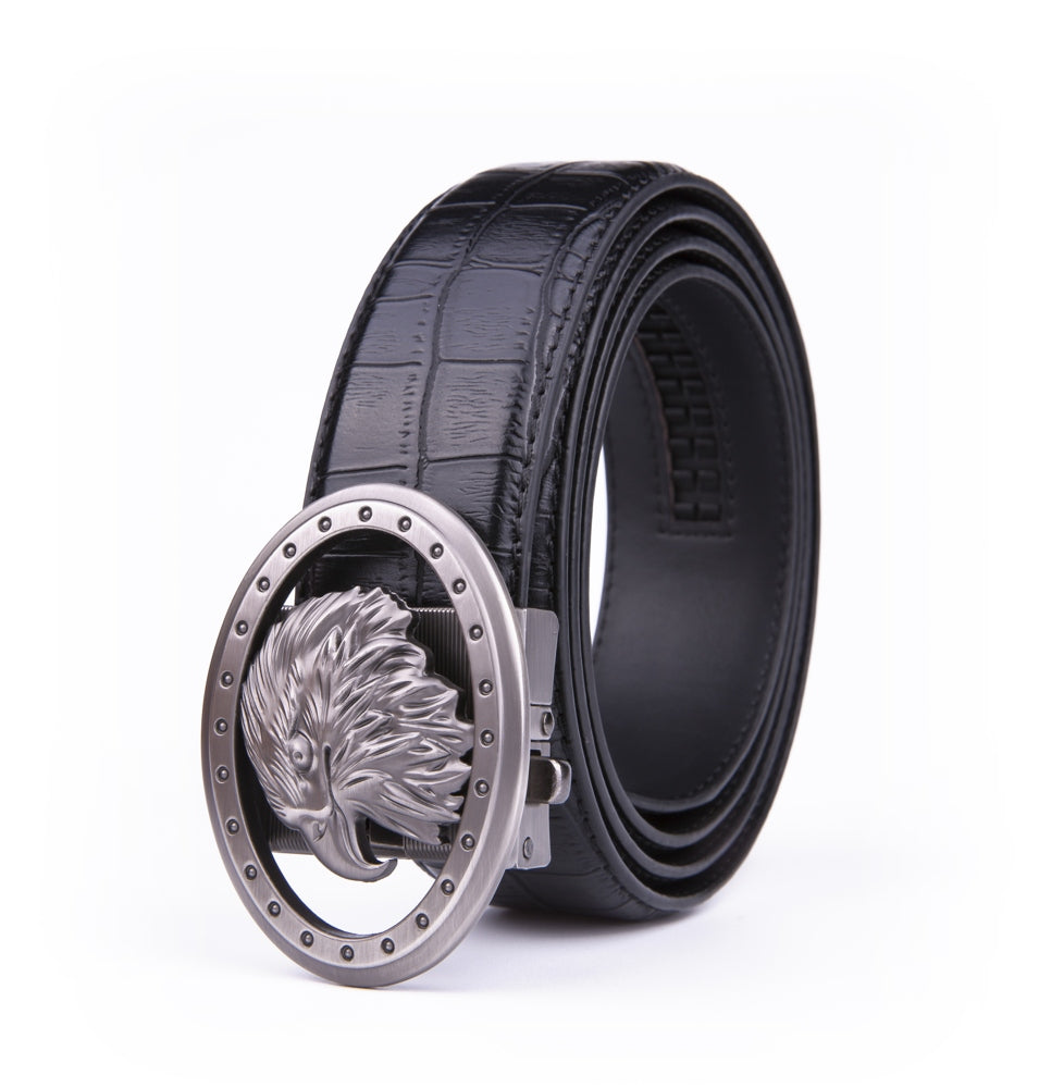 Eagle Head Embossed Crocodile Texture Automatic Buckle Men's Belt Secondary image
