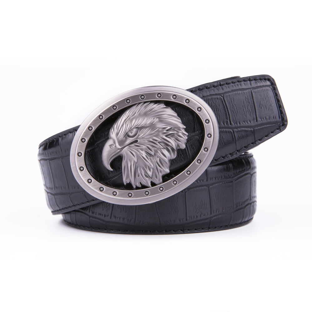 Eagle Head Embossed Crocodile Texture Automatic Buckle Men's Belt Main image
