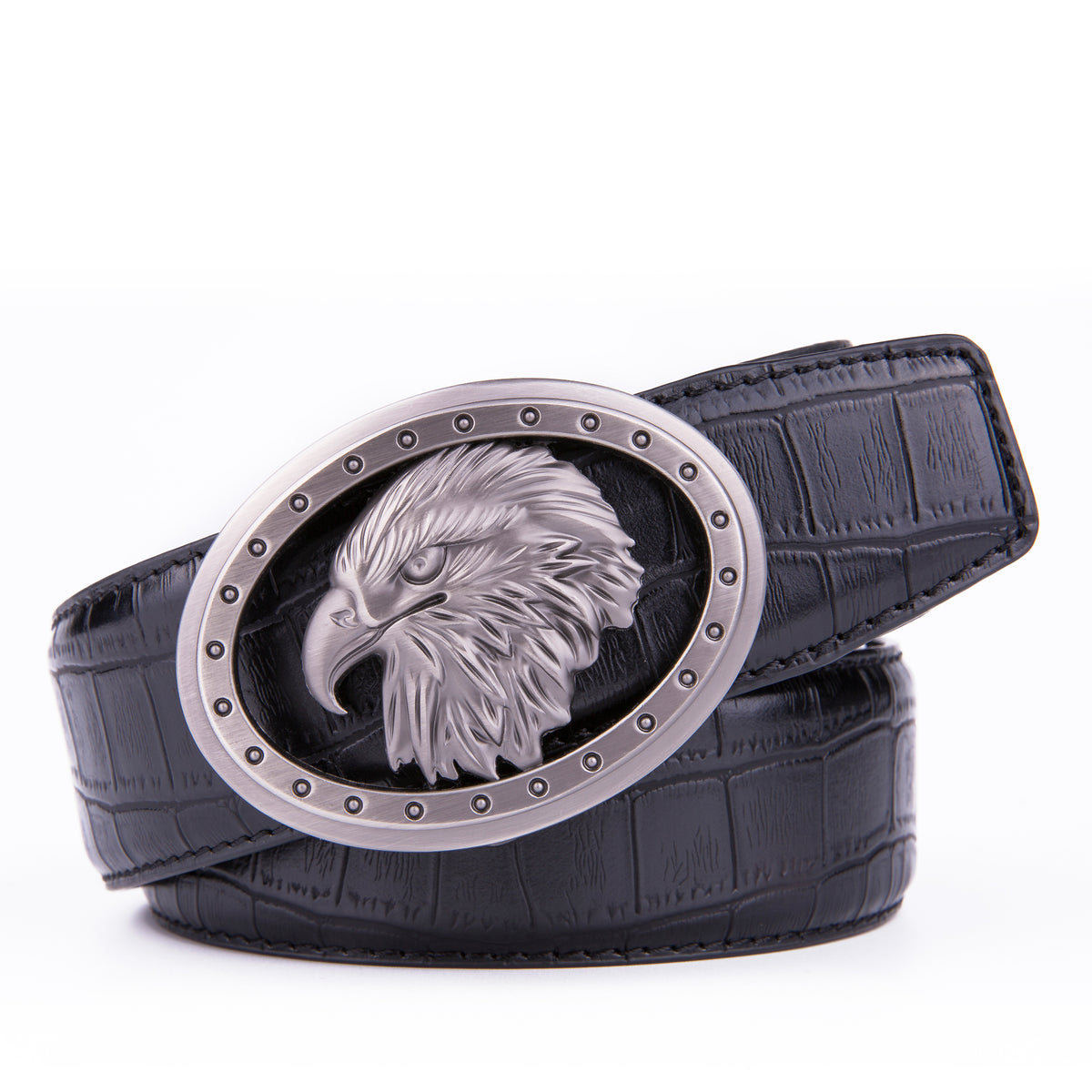 Men's Crocodile Embossed Ratchet Belt – Eagle Head Automatic Buckle Belt Main image