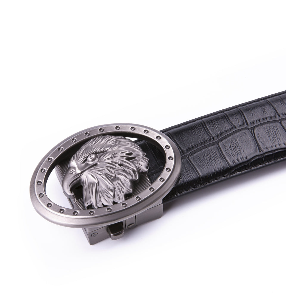 Eagle Head Embossed Crocodile Texture Automatic Buckle Men's Belt