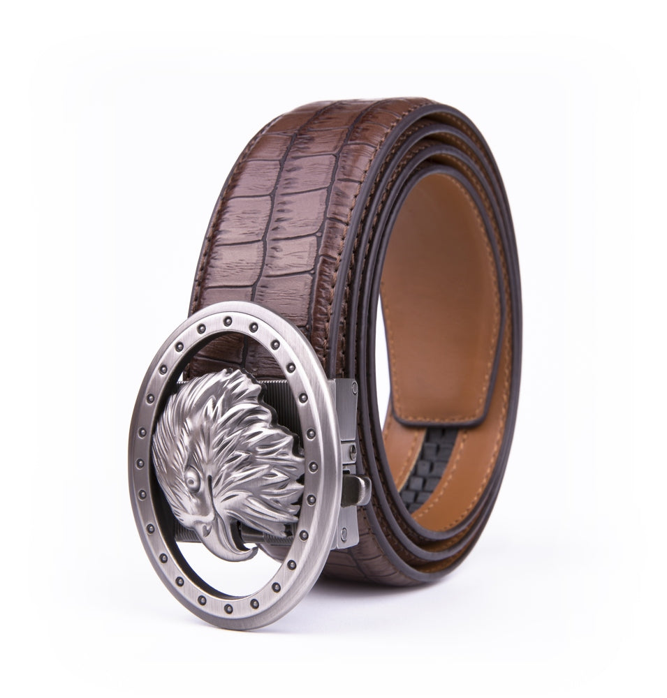 Eagle Head Embossed Crocodile Texture Automatic Buckle Men's Belt