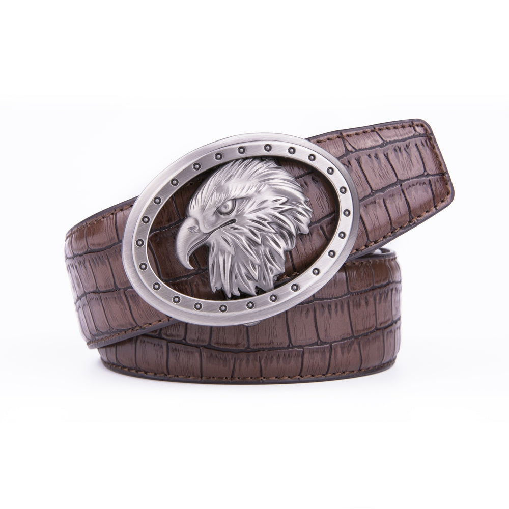 Eagle Head Embossed Crocodile Texture Automatic Buckle Men's Belt