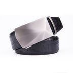 Geometric Cut Brushed Automatic Buckle Crocodile Texture Men's Belt