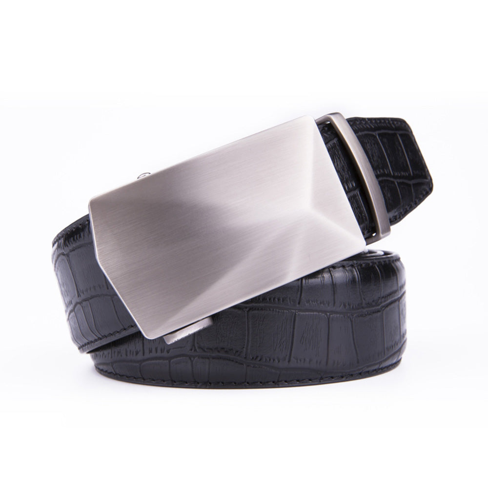 Geometric Cut Brushed Ratchet Buckle Crocodile Texture Men's Belt