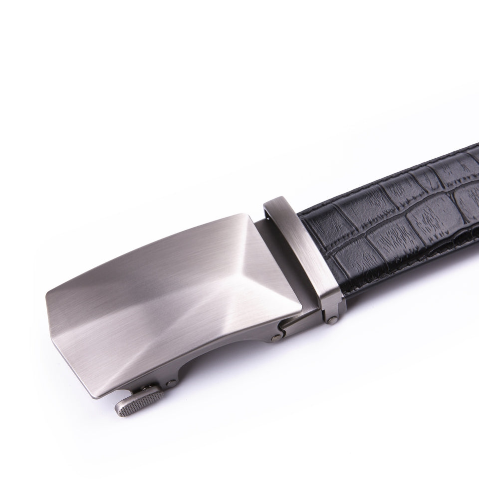 Geometric Cut Brushed Automatic Buckle Crocodile Texture Men's Belt