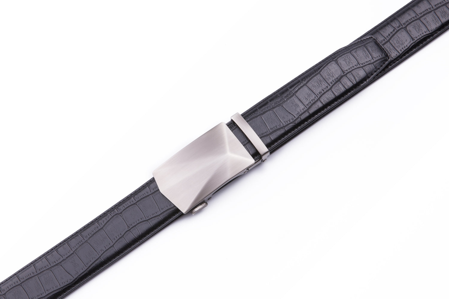 Geometric Cut Brushed Automatic Buckle Crocodile Texture Men's Belt