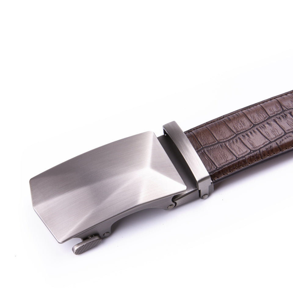 Geometric Cut Brushed Automatic Buckle Crocodile Texture Men's Belt
