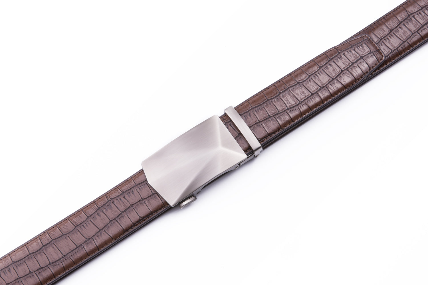 Geometric Cut Brushed Automatic Buckle Crocodile Texture Men's Belt