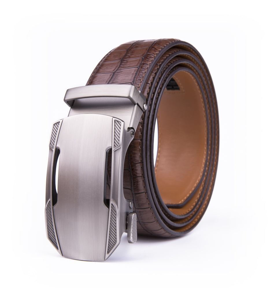 Sports Car Style Crocodile Texture Automatic Buckle Men's Belt