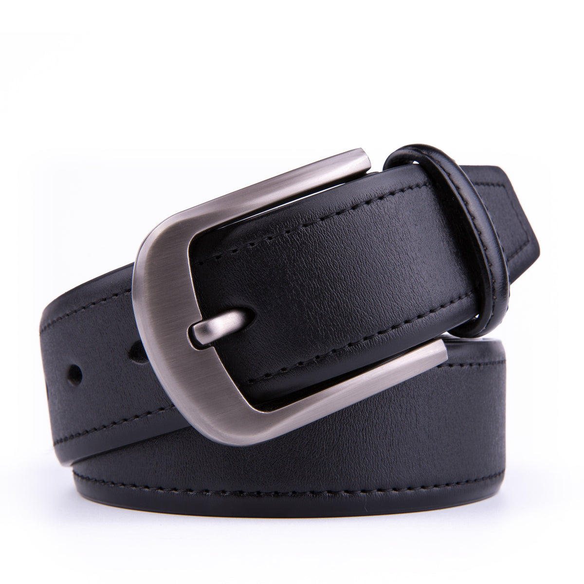 Classic Minimalist Brushed Gray Buckle Business Leather Belt for Men Main image