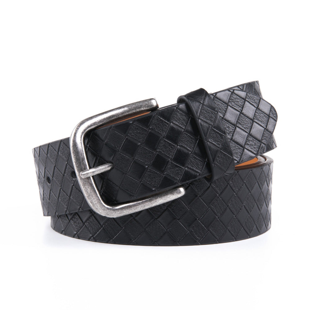 Men's Leather Belt – Textured Casual Belt with Antique Buckle