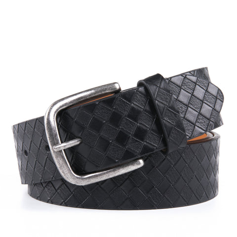 Men's Leather Belt – Textured Casual Belt with Antique Buckle