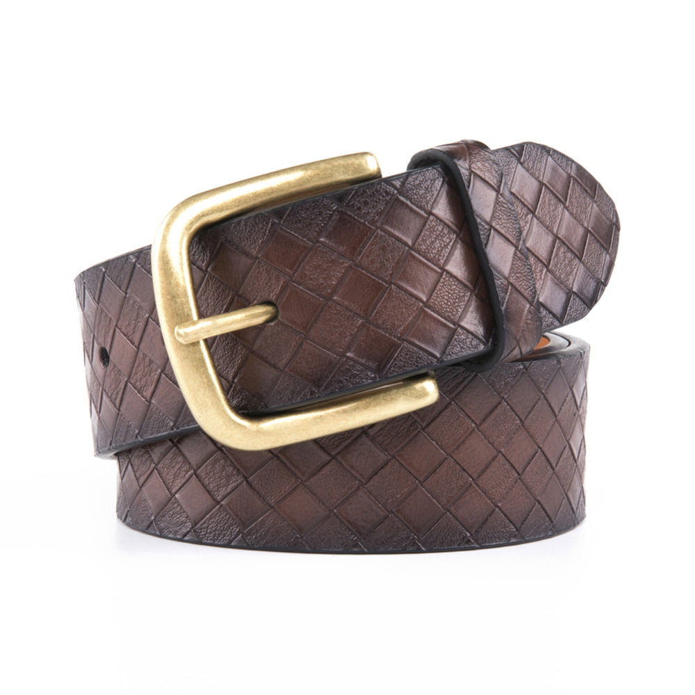 Men's Leather Belt – Textured Casual Belt with Antique Buckle