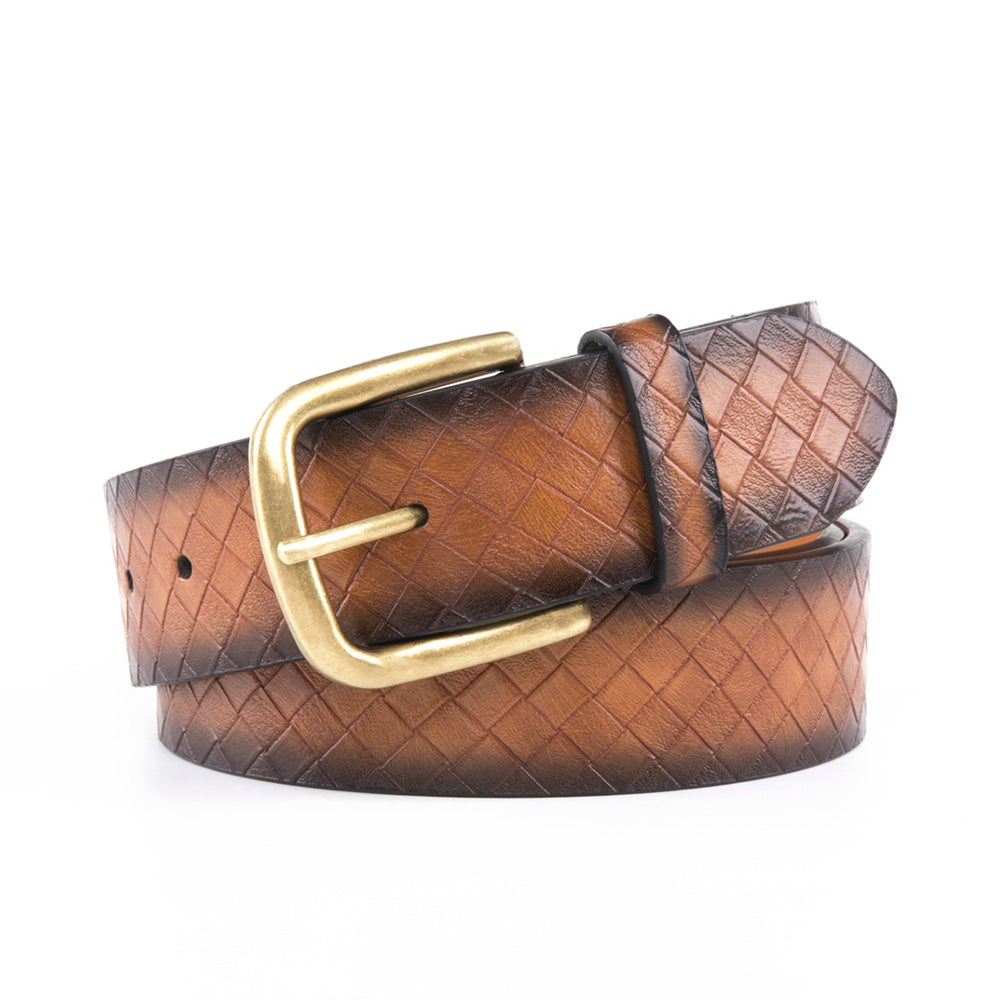 Men's Leather Belt – Textured Casual Belt with Antique Buckle