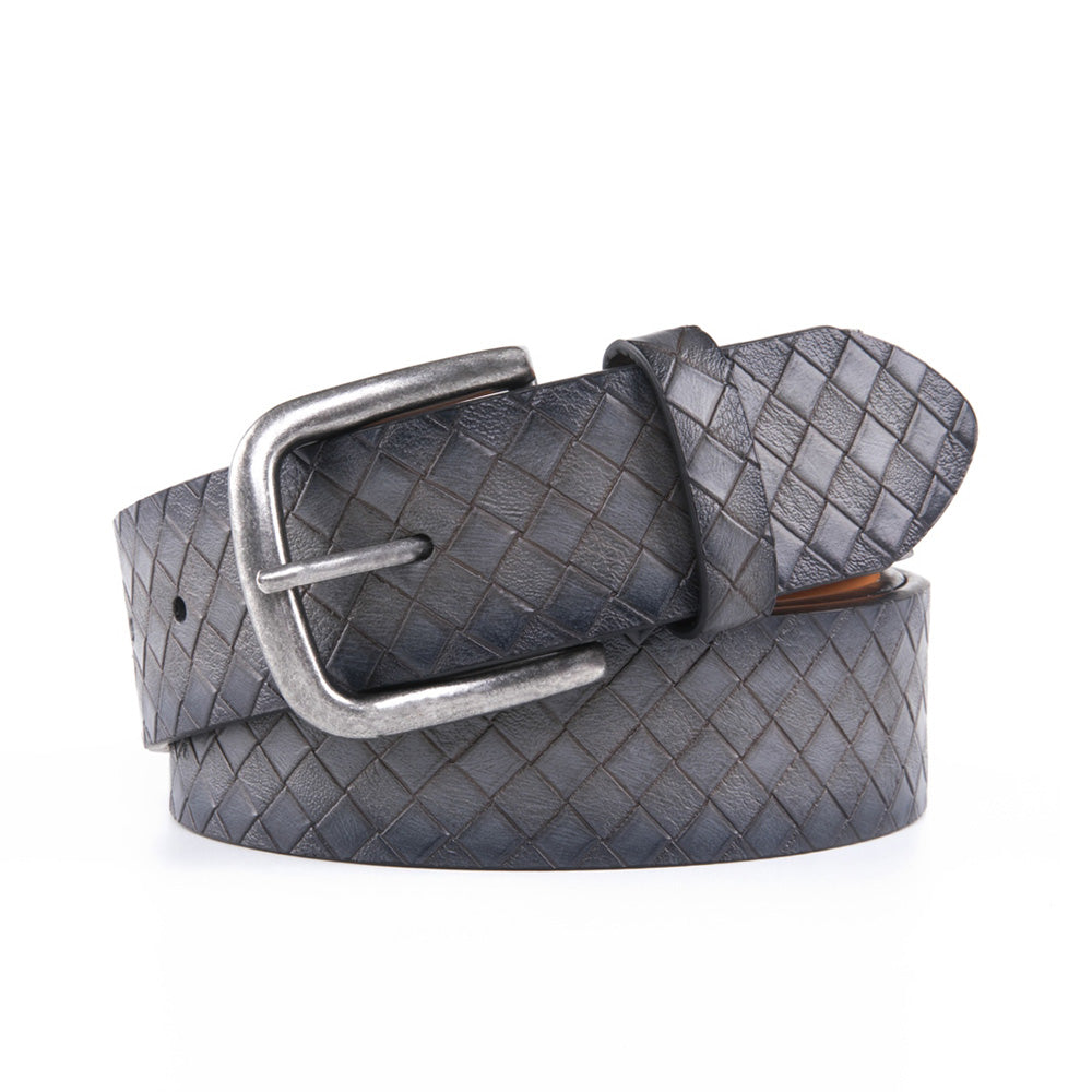 Men's Leather Belt – Textured Casual Belt with Antique Buckle