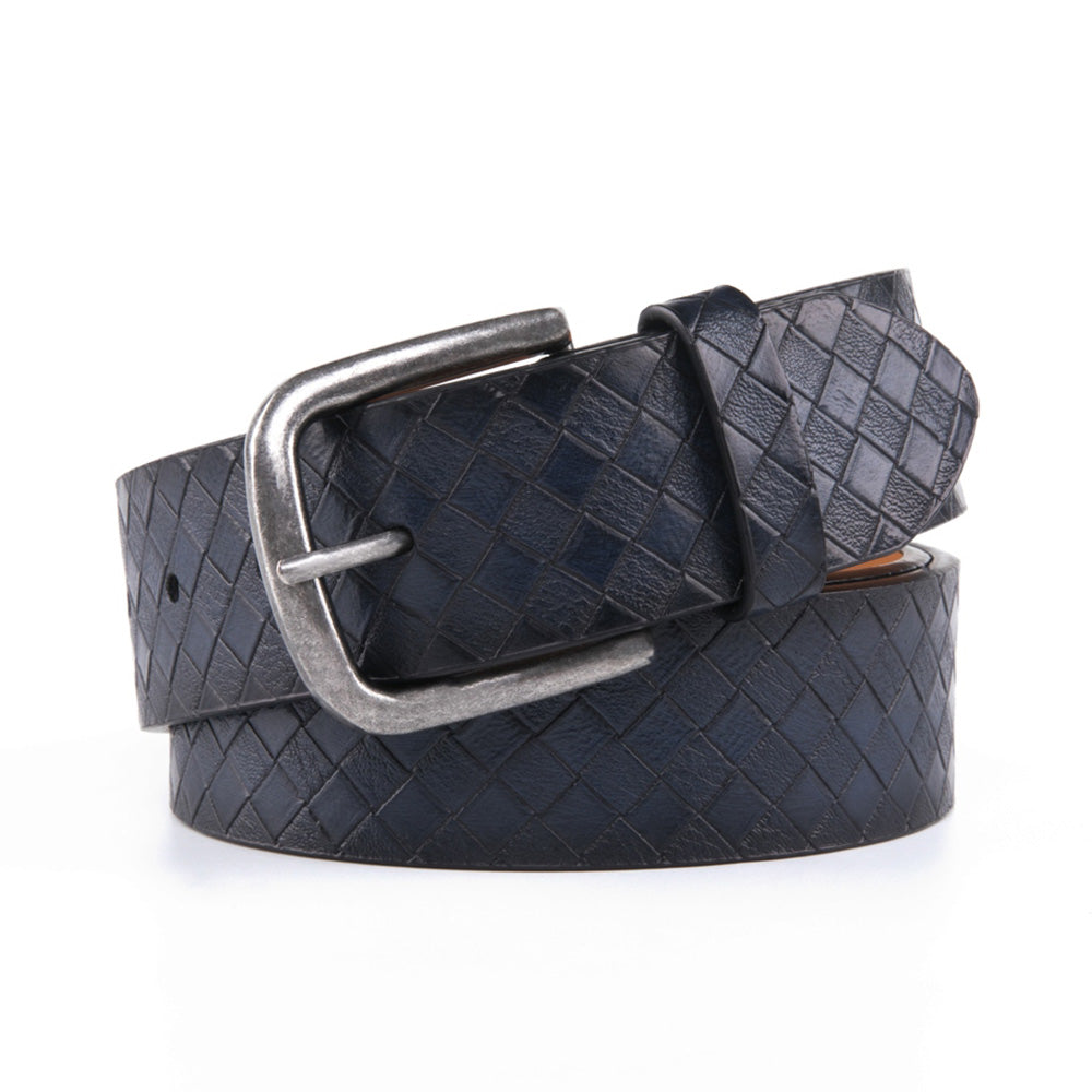 Men's Leather Belt – Textured Casual Belt with Antique Buckle