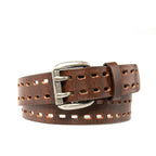 Men's Full Grain Leather Belt Strap – Vintage Double Prong Casual Belt for Jeans & Everyday Wear - Brown