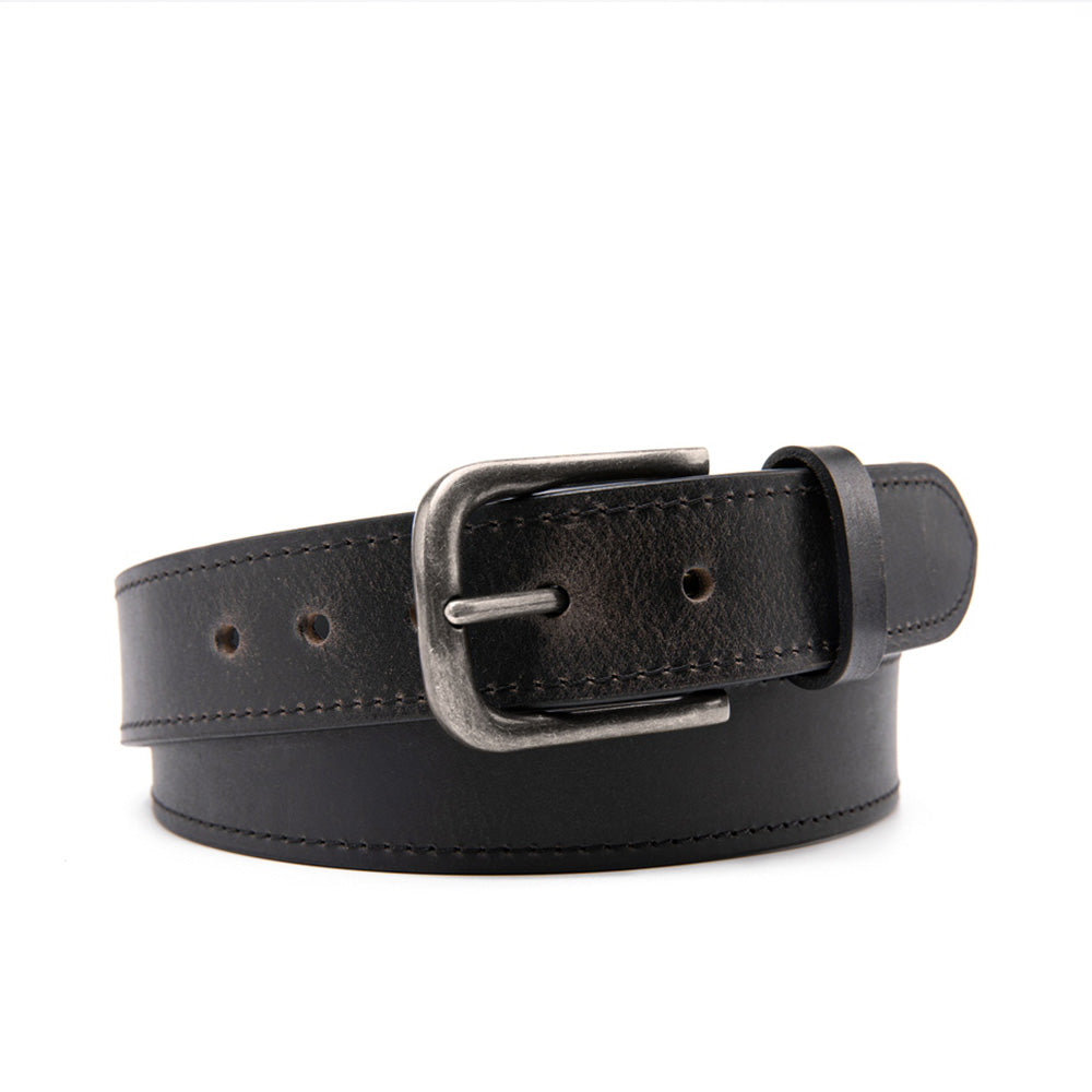 Vintage Full Grain Leather Belt for Men – Distressed Casual Jean Belt with Antique Buckle