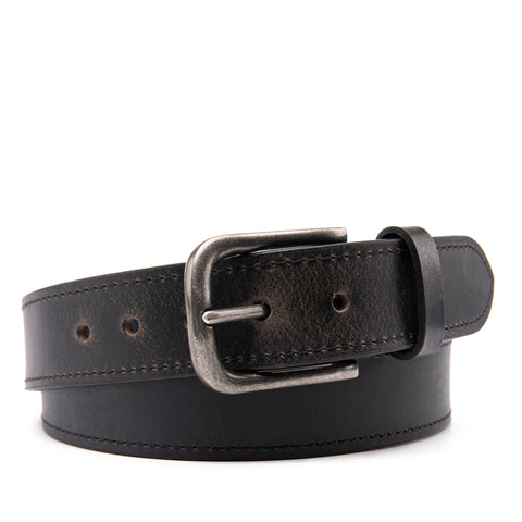 Vintage Full Grain Leather Belt for Men – Distressed Casual Jean Belt with Antique Buckle