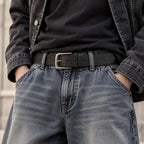 Vintage Full Grain Leather Belt for Men – Distressed Casual Jean Belt with Antique Buckle