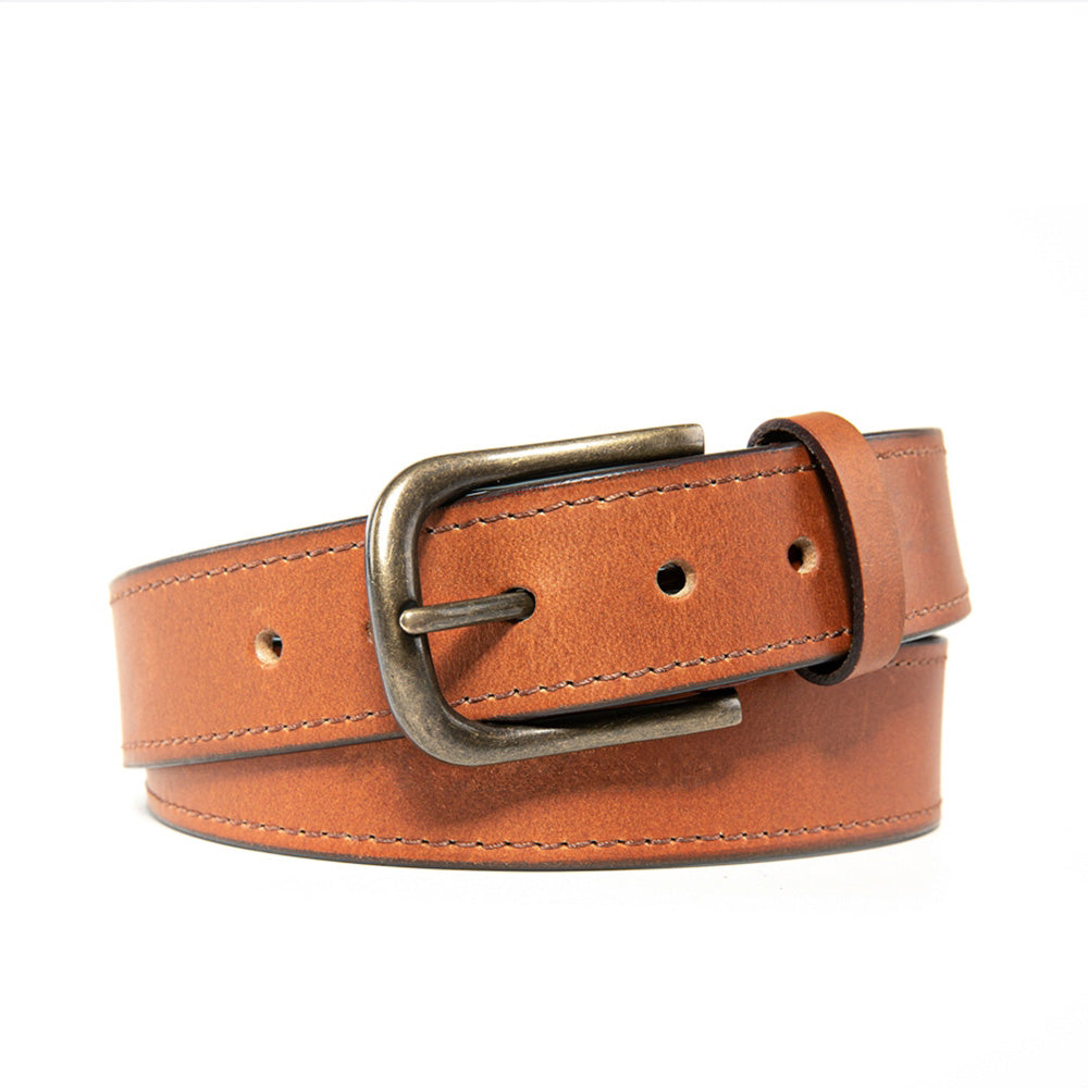Vintage Full Grain Leather Belt for Men – Distressed Casual Jean Belt with Antique Buckle