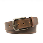 Vintage Full Grain Leather Belt for Men – Distressed Casual Jean Belt with Antique Buckle