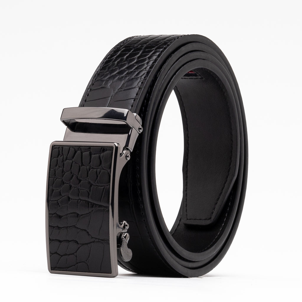 Crocodile Texture Patch Automatic Buckle Red Teeth Men's Belt