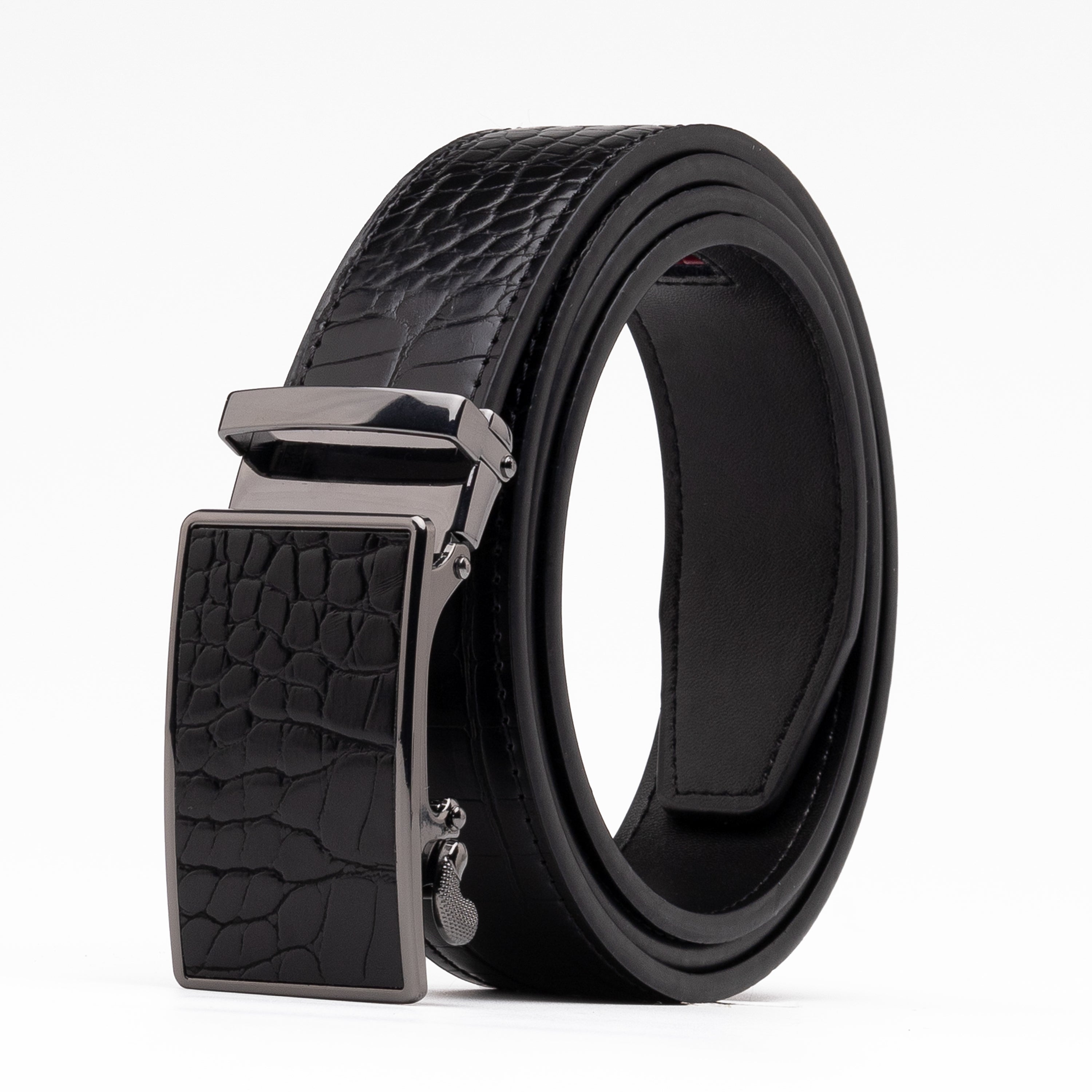 Crocodile Texture Patch Automatic Buckle Red Teeth Men's Belt