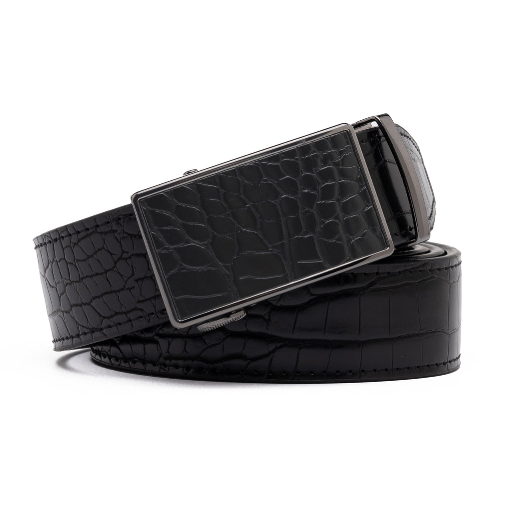 Crocodile Texture Patch Automatic Buckle Red Teeth Men's Belt