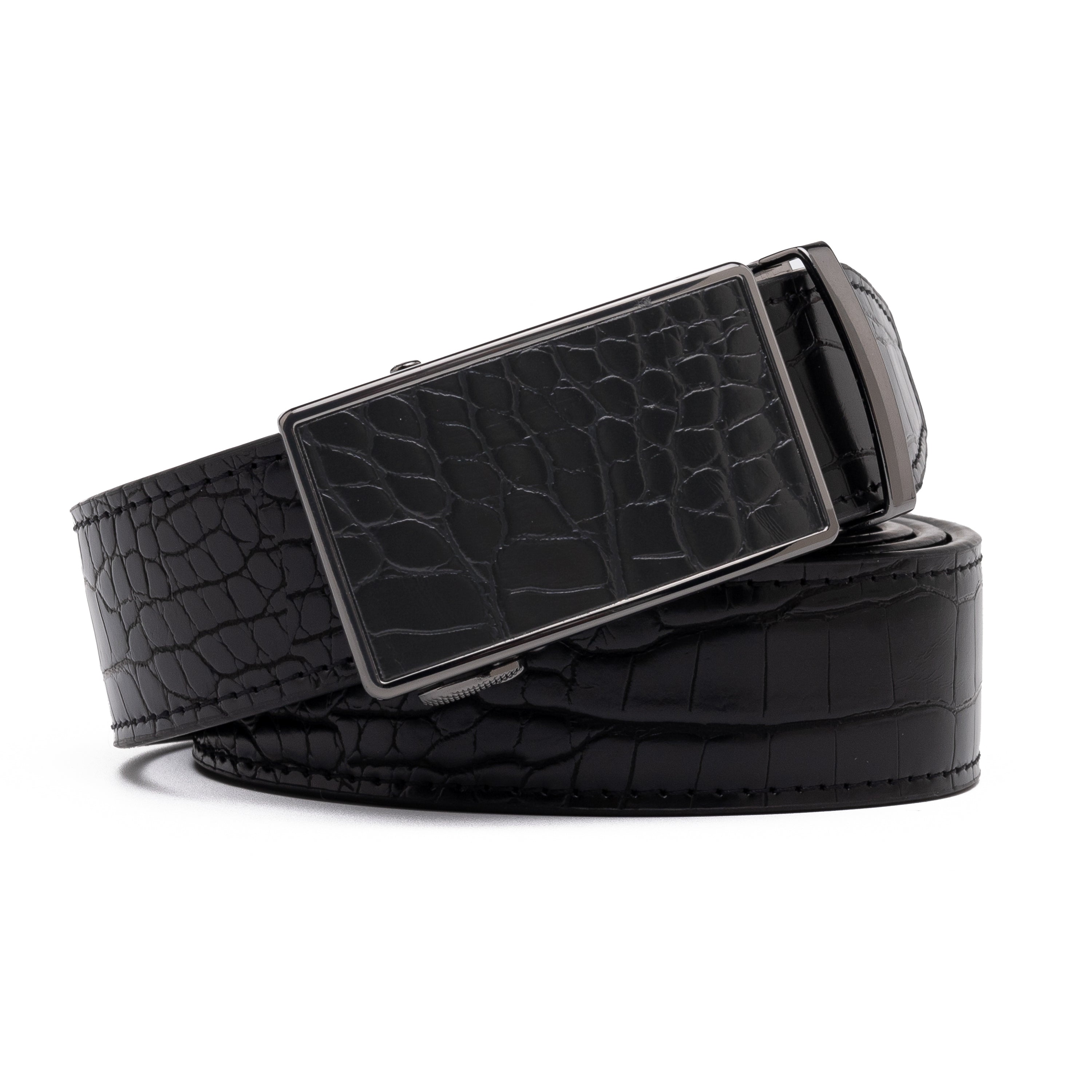 Crocodile Texture Patch Automatic Buckle Red Teeth Men's Belt