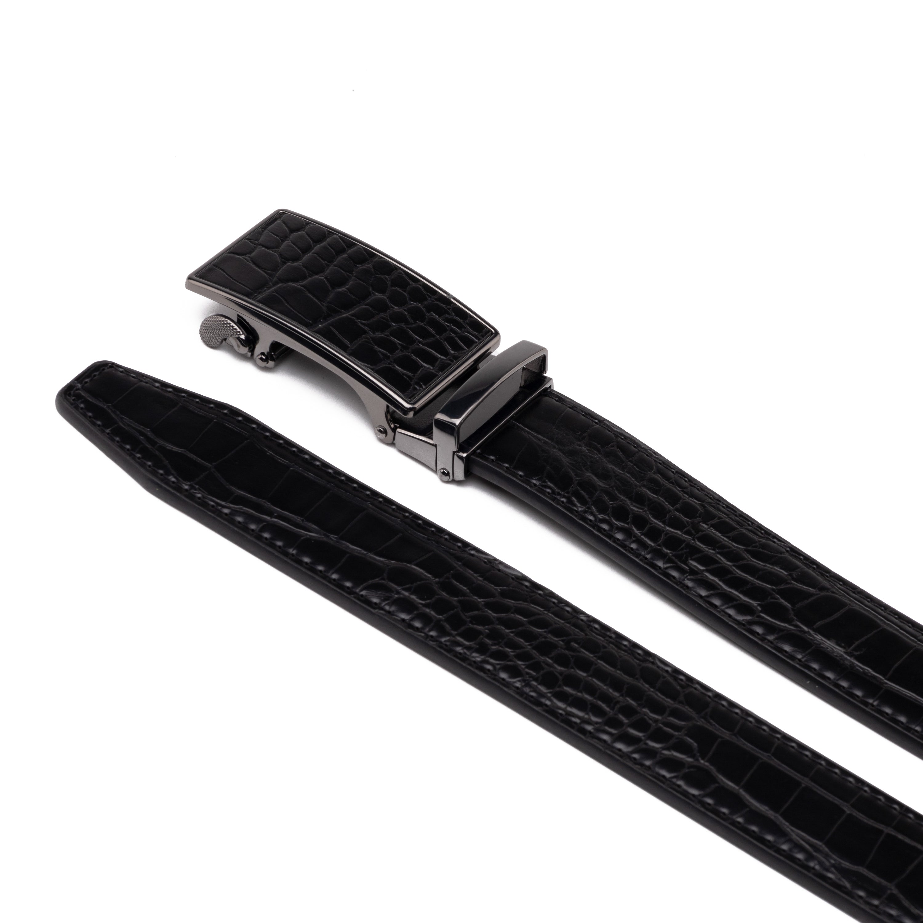 Crocodile Texture Patch Automatic Buckle Red Teeth Men's Belt