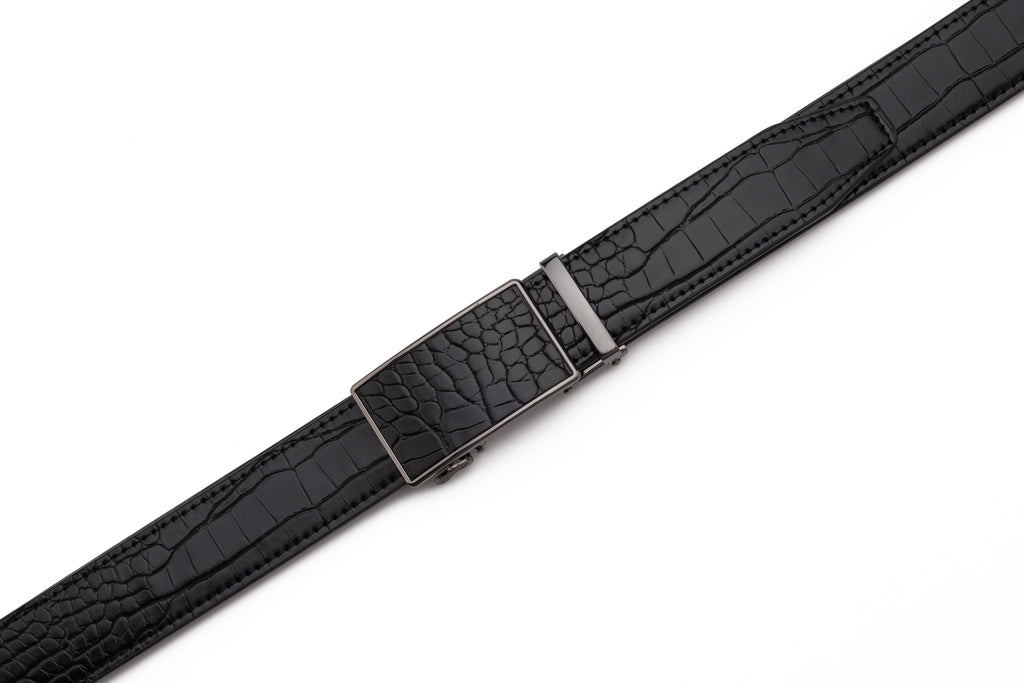Crocodile Texture Patch Automatic Buckle Red Teeth Men's Belt