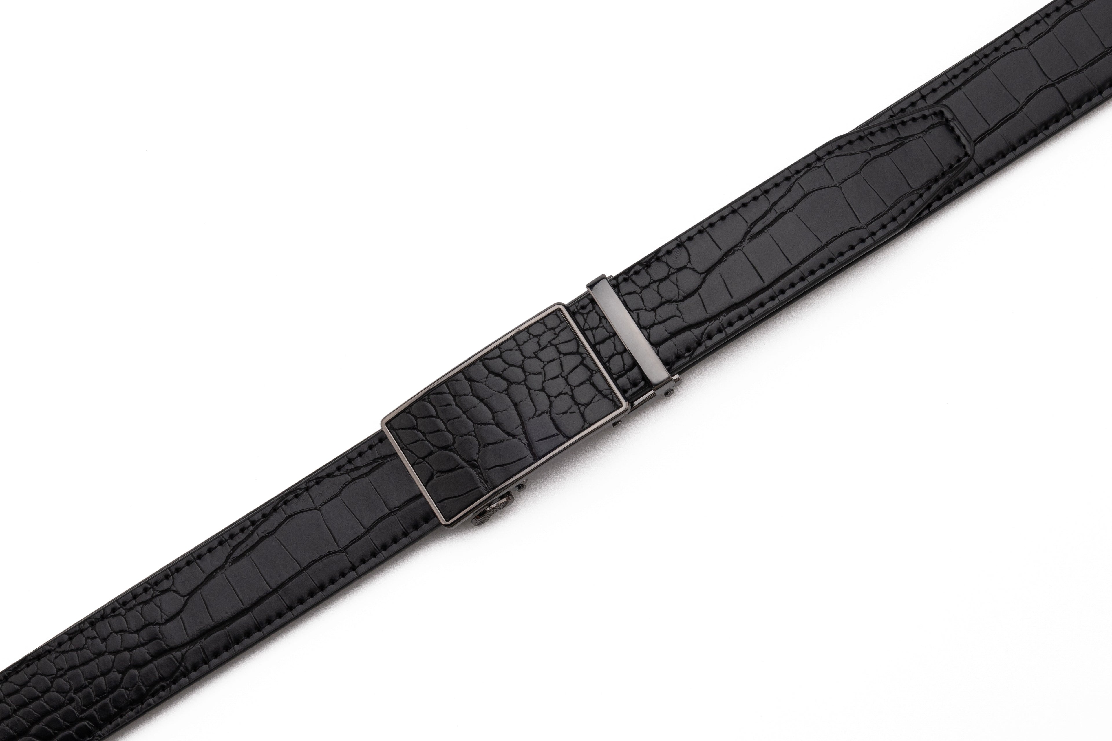Crocodile Texture Patch Automatic Buckle Red Teeth Men's Belt