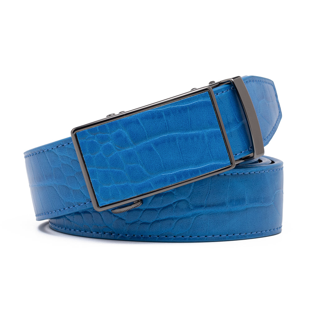Crocodile Texture Patch Automatic Buckle Red Teeth Men's Belt