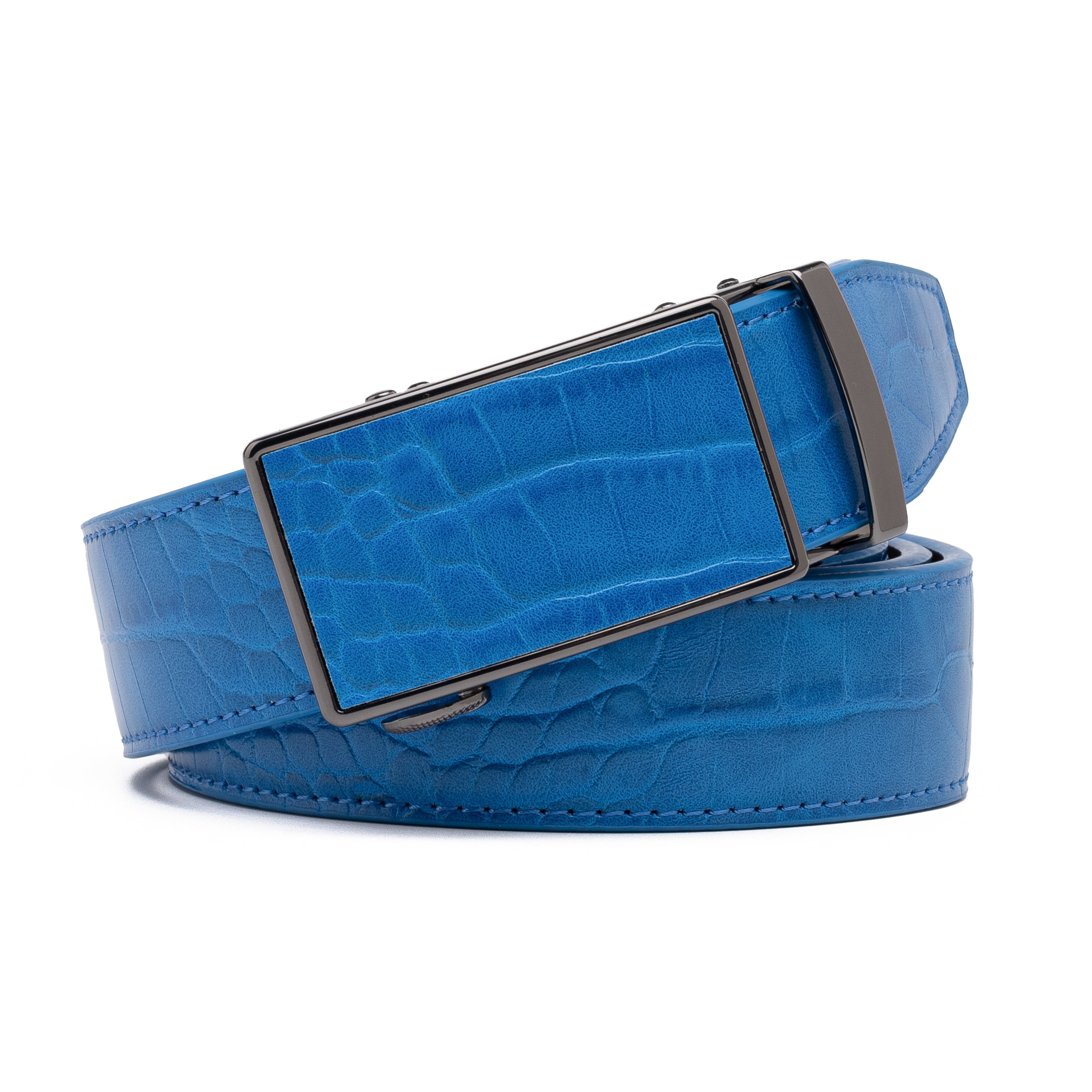 Crocodile Texture Patch Automatic Buckle Red Teeth Men's Belt