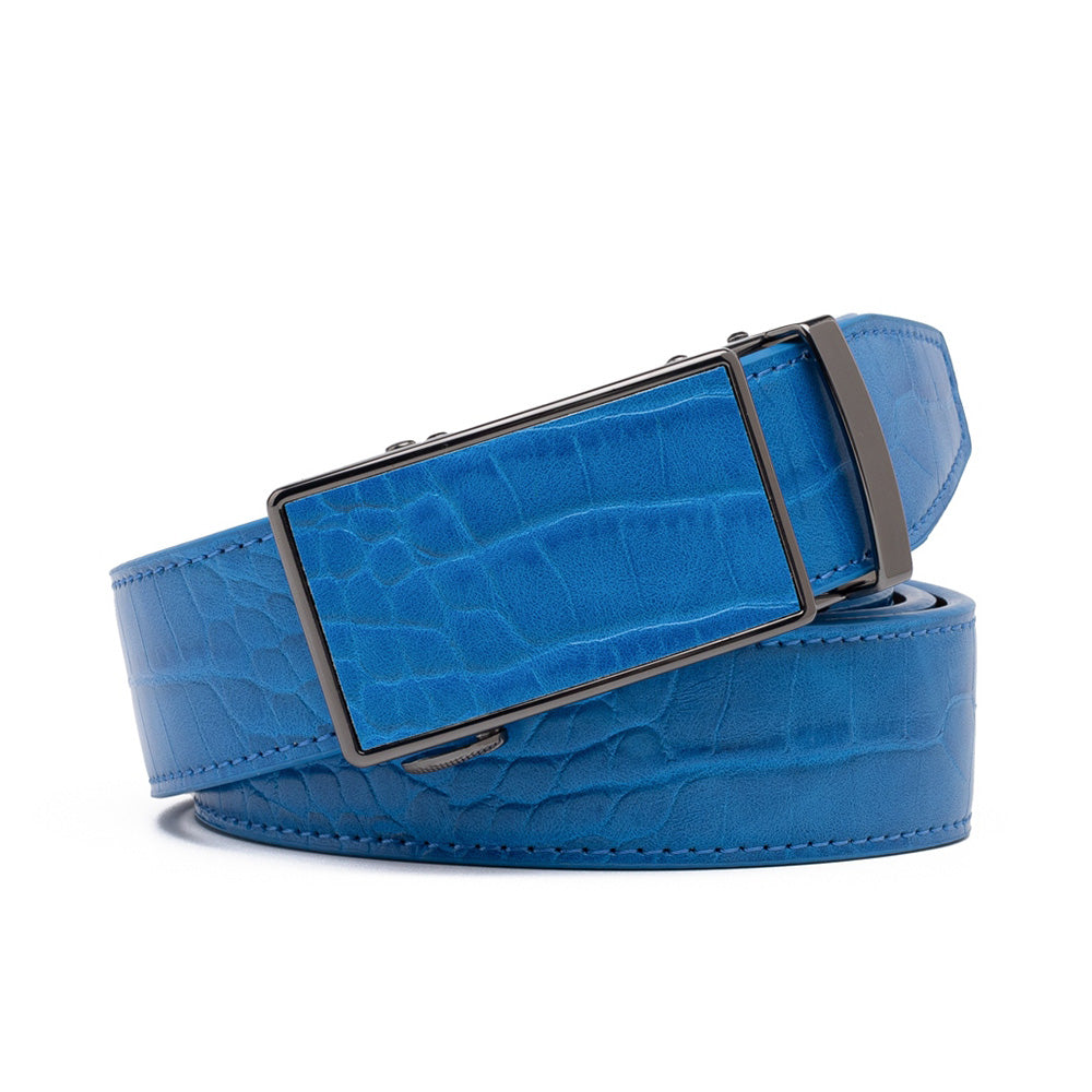 Men's Crocodile Embossed Ratchet Belt – Automatic Dress Belt for Business & Casual Wear - Blue Main image