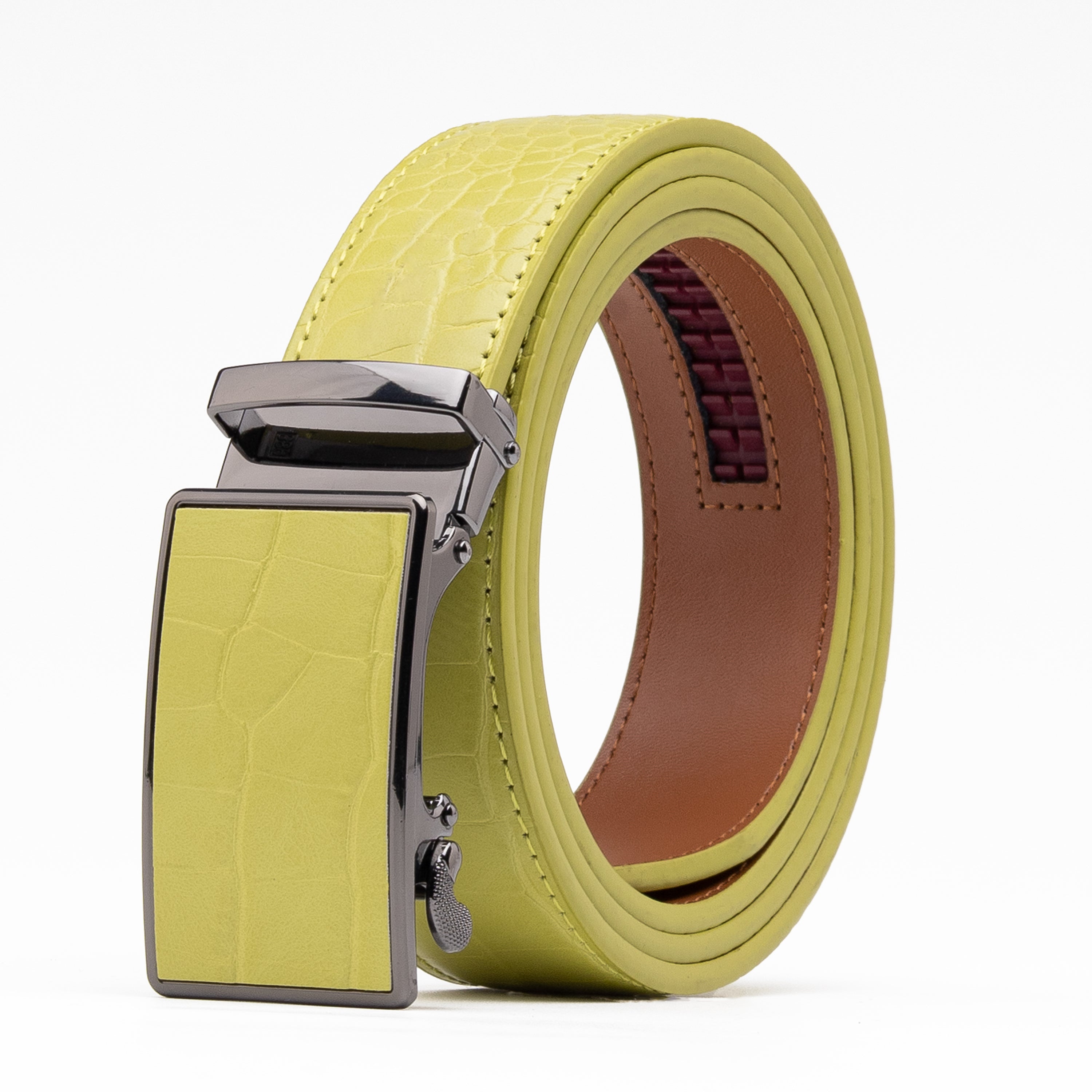 Crocodile Texture Patch Automatic Buckle Red Teeth Men's Belt